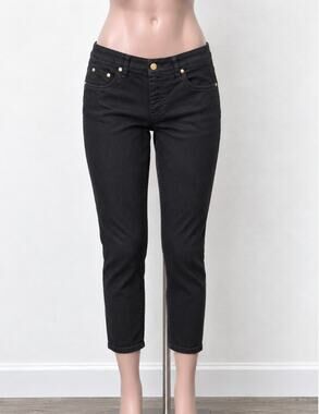 Iman Jet Black Stretch Flat Front-Button Zipper Straight Leg Pant Jean L Short